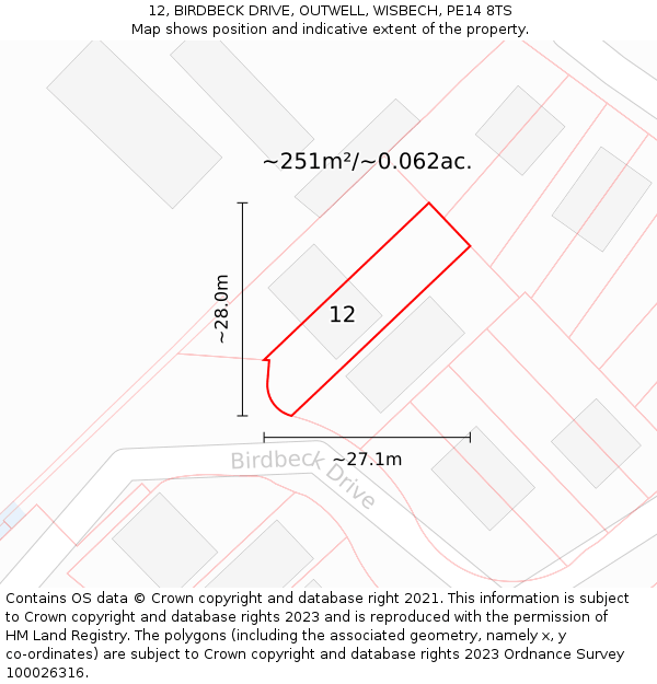 12, BIRDBECK DRIVE, OUTWELL, WISBECH, PE14 8TS: Plot and title map