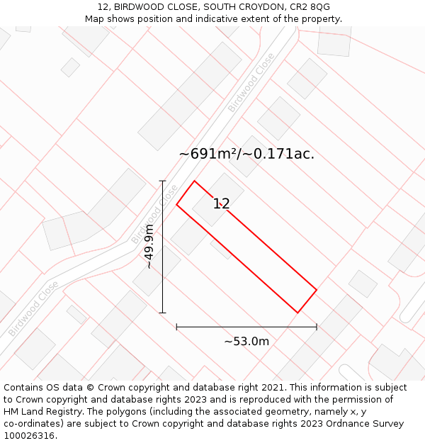 12, BIRDWOOD CLOSE, SOUTH CROYDON, CR2 8QG: Plot and title map