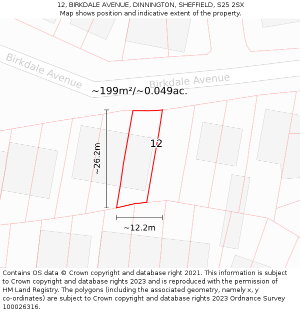 12, BIRKDALE AVENUE, DINNINGTON, SHEFFIELD, S25 2SX: Plot and title map