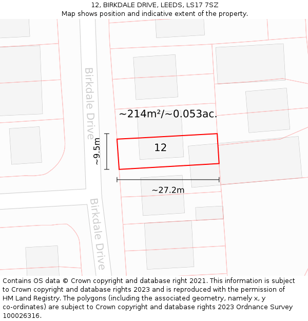 12, BIRKDALE DRIVE, LEEDS, LS17 7SZ: Plot and title map