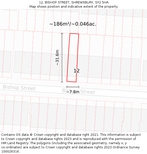 12, BISHOP STREET, SHREWSBURY, SY2 5HA: Plot and title map