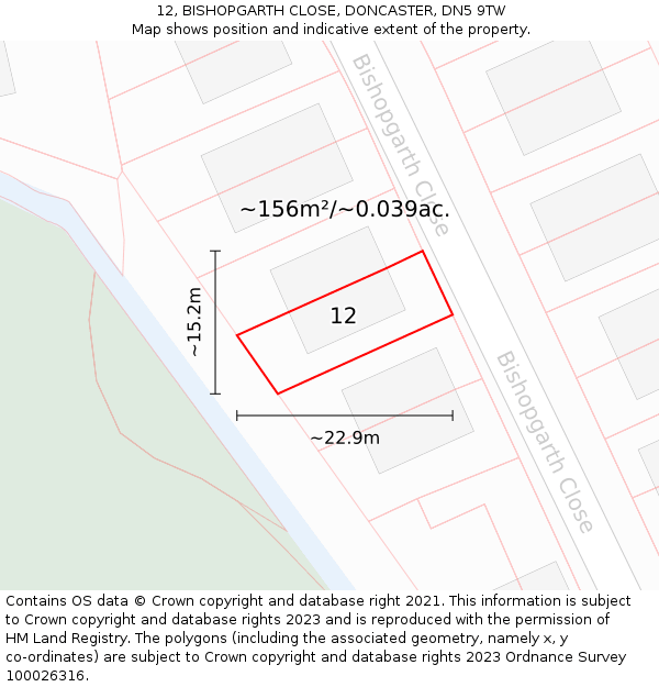 12, BISHOPGARTH CLOSE, DONCASTER, DN5 9TW: Plot and title map