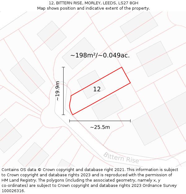 12, BITTERN RISE, MORLEY, LEEDS, LS27 8GH: Plot and title map