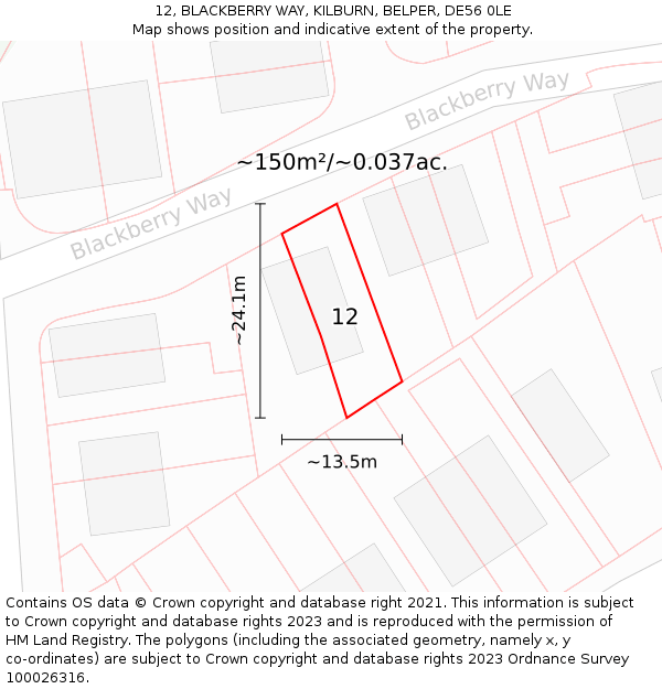 12, BLACKBERRY WAY, KILBURN, BELPER, DE56 0LE: Plot and title map