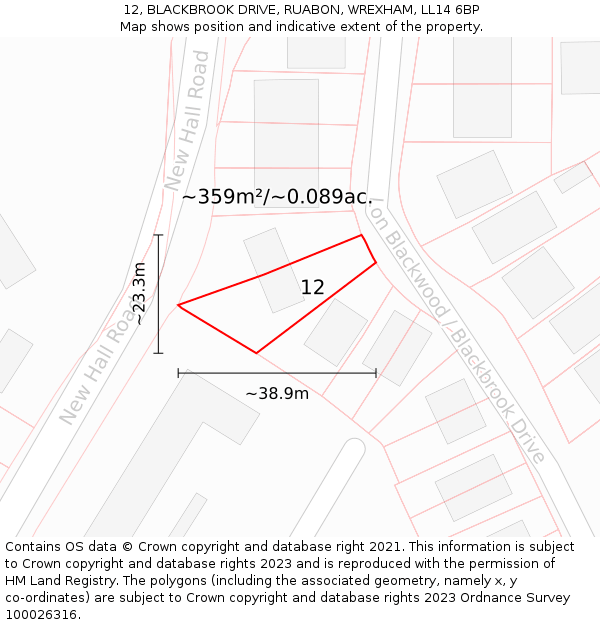 12, BLACKBROOK DRIVE, RUABON, WREXHAM, LL14 6BP: Plot and title map