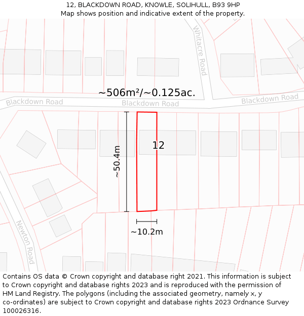 12, BLACKDOWN ROAD, KNOWLE, SOLIHULL, B93 9HP: Plot and title map