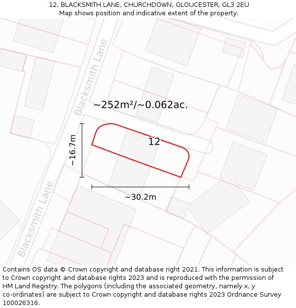12, BLACKSMITH LANE, CHURCHDOWN, GLOUCESTER, GL3 2EU: Plot and title map