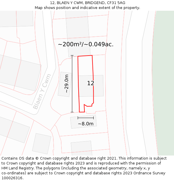 12, BLAEN Y CWM, BRIDGEND, CF31 5AG: Plot and title map