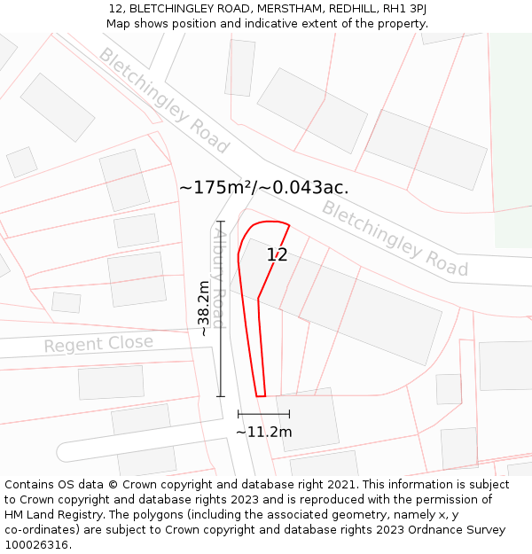 12, BLETCHINGLEY ROAD, MERSTHAM, REDHILL, RH1 3PJ: Plot and title map