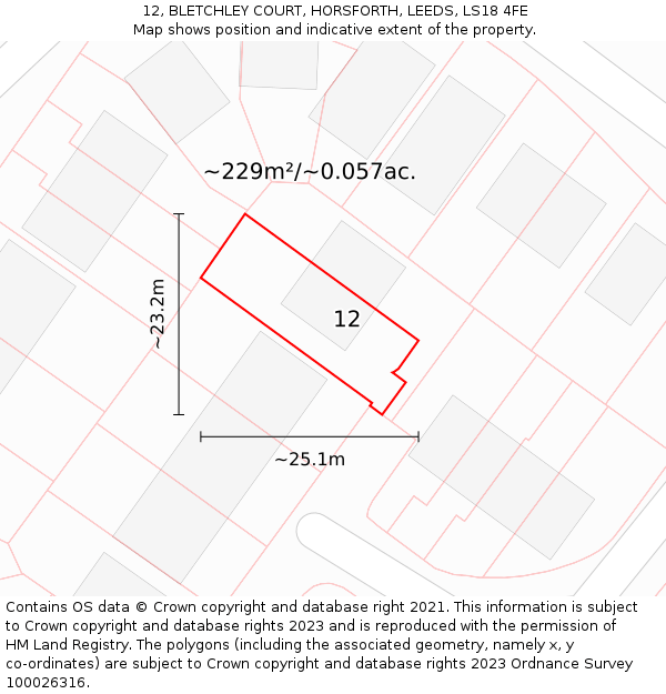 12, BLETCHLEY COURT, HORSFORTH, LEEDS, LS18 4FE: Plot and title map