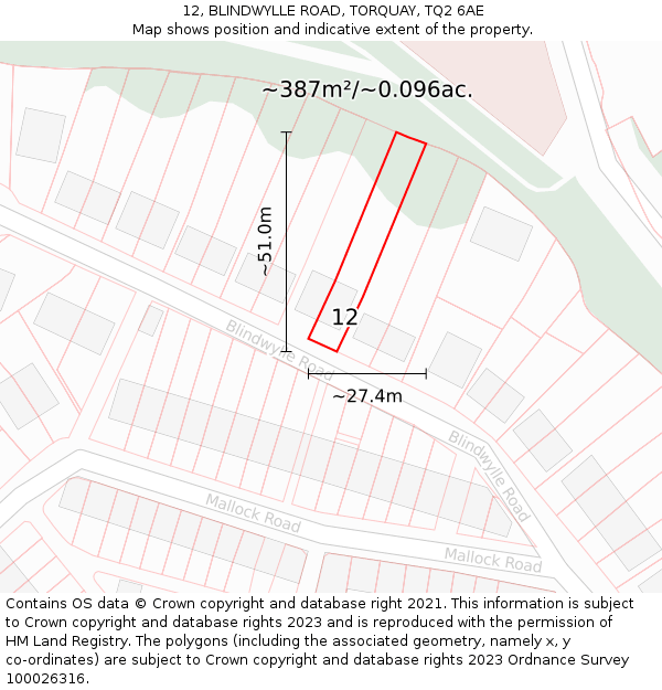 12, BLINDWYLLE ROAD, TORQUAY, TQ2 6AE: Plot and title map