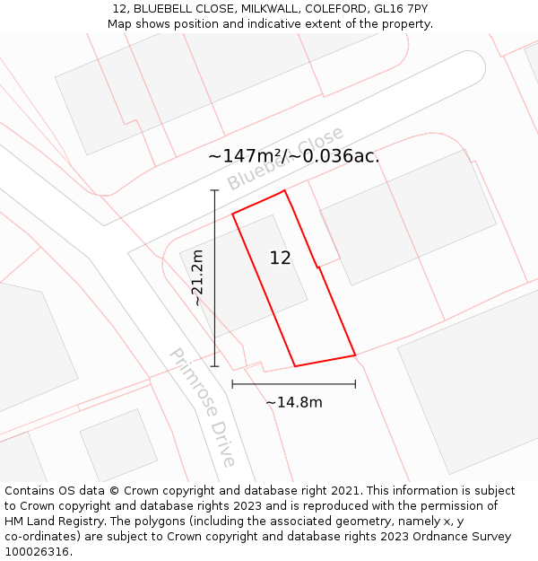 12, BLUEBELL CLOSE, MILKWALL, COLEFORD, GL16 7PY: Plot and title map