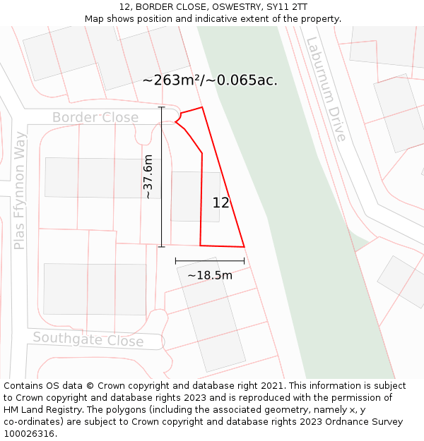 12, BORDER CLOSE, OSWESTRY, SY11 2TT: Plot and title map