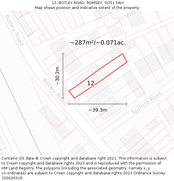 12, BOTLEY ROAD, ROMSEY, SO51 5AH: Plot and title map