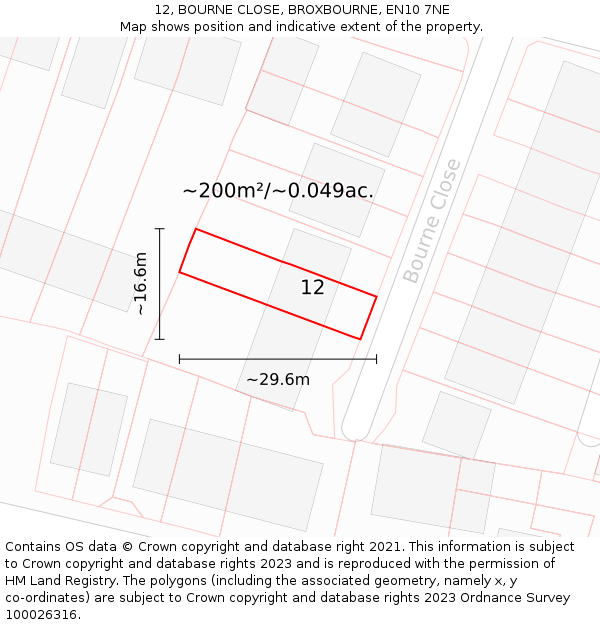 12, BOURNE CLOSE, BROXBOURNE, EN10 7NE: Plot and title map