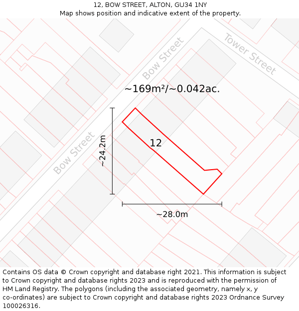 12, BOW STREET, ALTON, GU34 1NY: Plot and title map