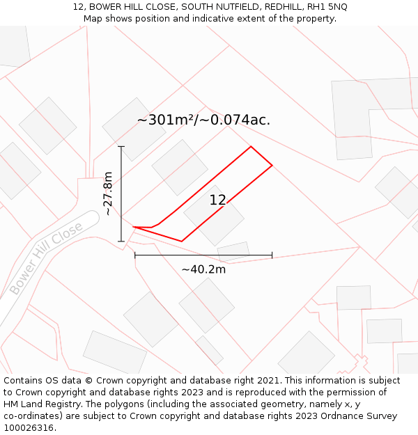 12, BOWER HILL CLOSE, SOUTH NUTFIELD, REDHILL, RH1 5NQ: Plot and title map