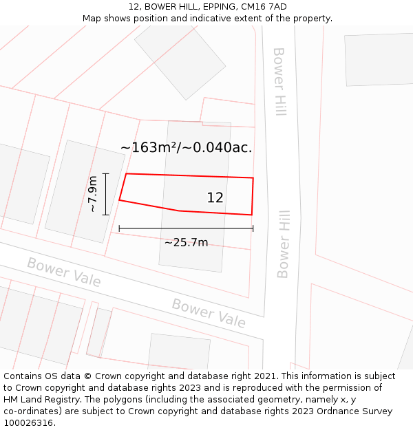 12, BOWER HILL, EPPING, CM16 7AD: Plot and title map