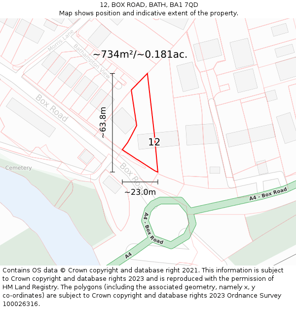 12, BOX ROAD, BATH, BA1 7QD: Plot and title map