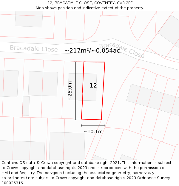 12, BRACADALE CLOSE, COVENTRY, CV3 2PF: Plot and title map