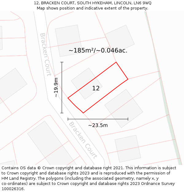 12, BRACKEN COURT, SOUTH HYKEHAM, LINCOLN, LN6 9WQ: Plot and title map