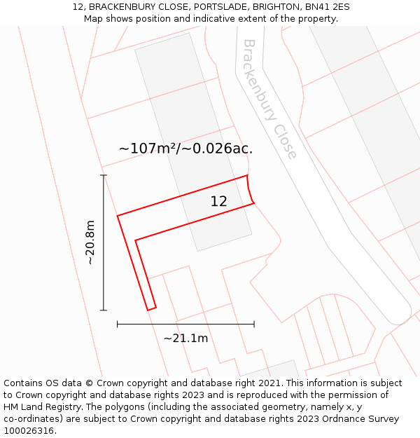 12, BRACKENBURY CLOSE, PORTSLADE, BRIGHTON, BN41 2ES: Plot and title map