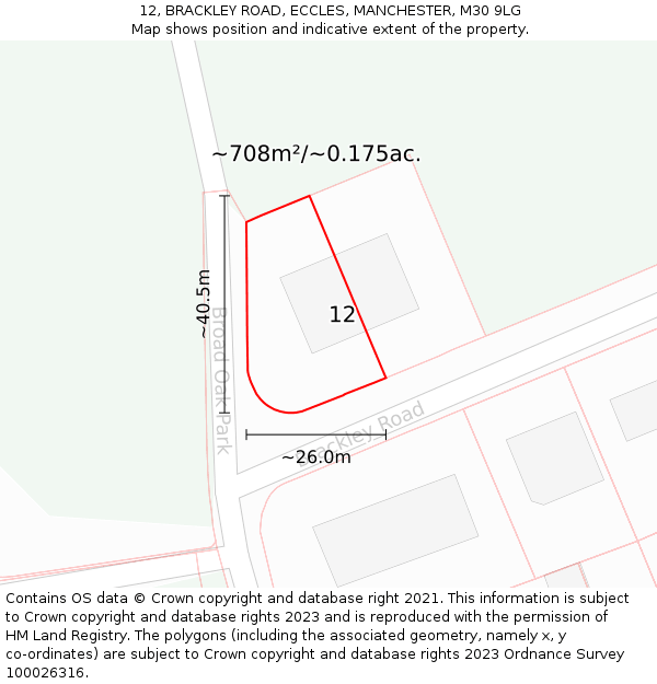 12, BRACKLEY ROAD, ECCLES, MANCHESTER, M30 9LG: Plot and title map