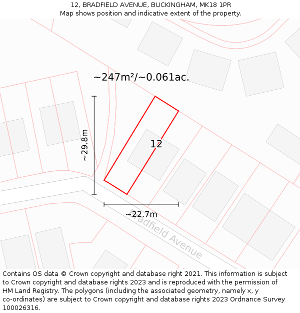 12, BRADFIELD AVENUE, BUCKINGHAM, MK18 1PR: Plot and title map