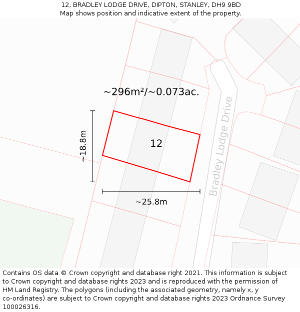 12, BRADLEY LODGE DRIVE, DIPTON, STANLEY, DH9 9BD: Plot and title map