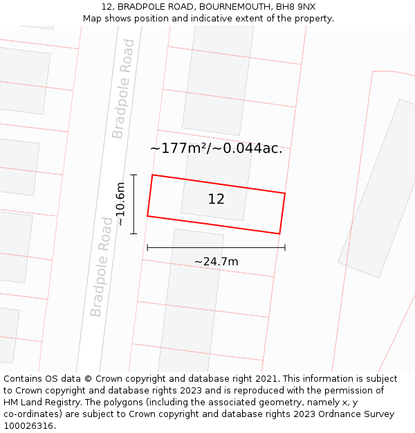 12, BRADPOLE ROAD, BOURNEMOUTH, BH8 9NX: Plot and title map