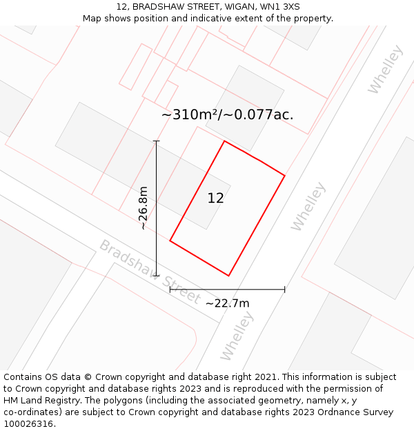 12, BRADSHAW STREET, WIGAN, WN1 3XS: Plot and title map