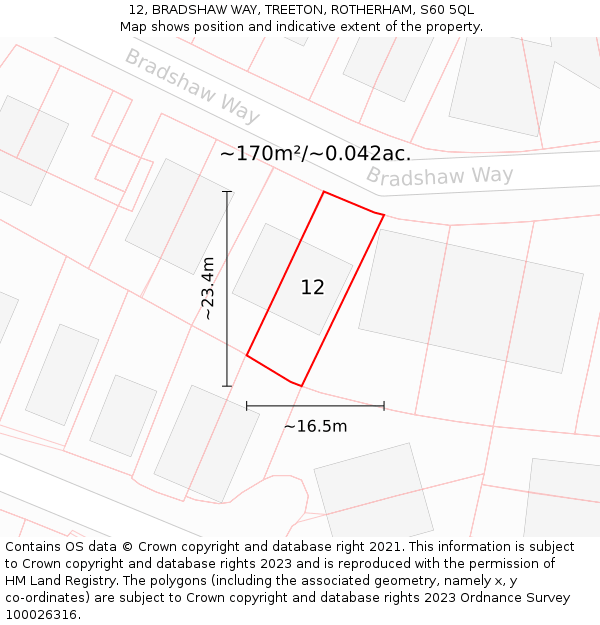 12, BRADSHAW WAY, TREETON, ROTHERHAM, S60 5QL: Plot and title map