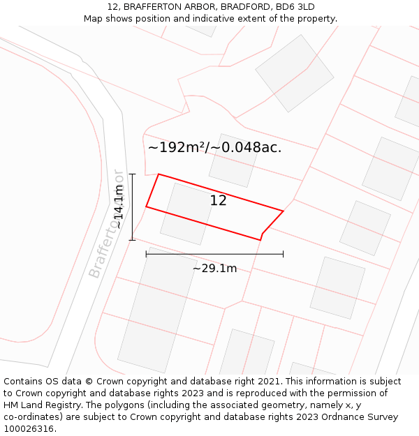 12, BRAFFERTON ARBOR, BRADFORD, BD6 3LD: Plot and title map