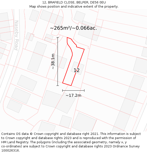 12, BRAFIELD CLOSE, BELPER, DE56 0EU: Plot and title map