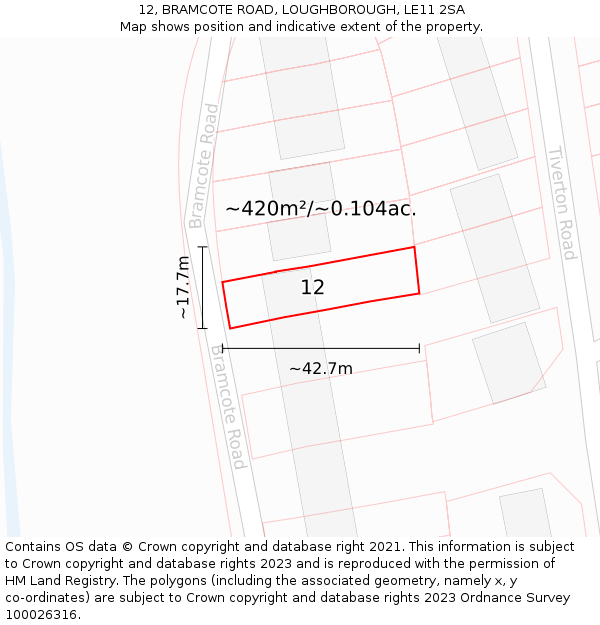 12, BRAMCOTE ROAD, LOUGHBOROUGH, LE11 2SA: Plot and title map