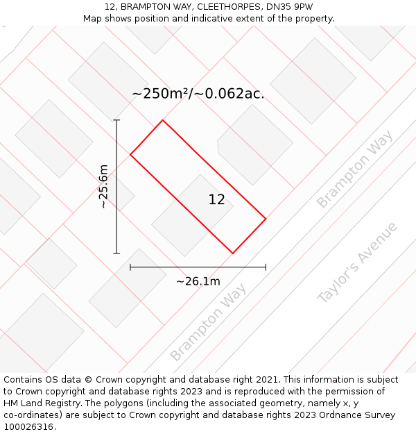 12, BRAMPTON WAY, CLEETHORPES, DN35 9PW: Plot and title map
