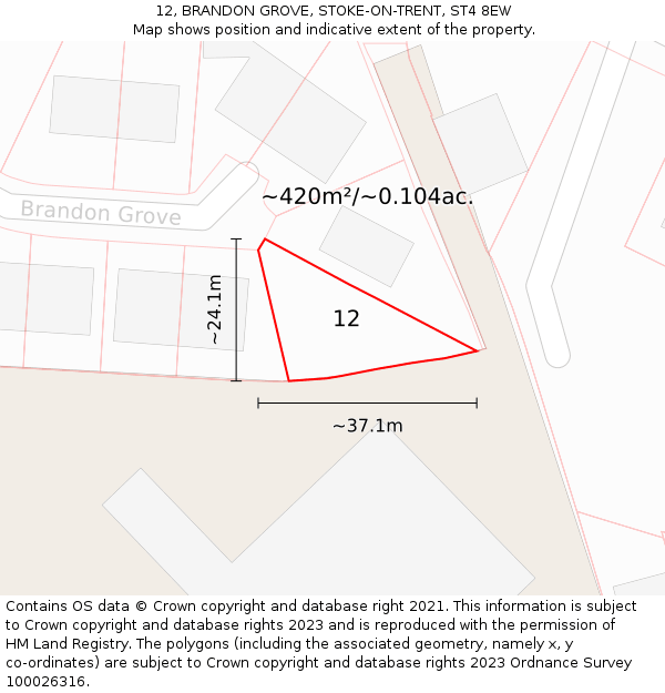 12, BRANDON GROVE, STOKE-ON-TRENT, ST4 8EW: Plot and title map