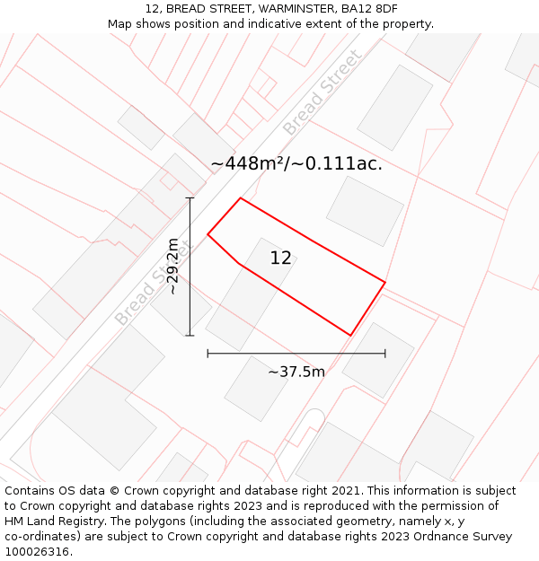 12, BREAD STREET, WARMINSTER, BA12 8DF: Plot and title map