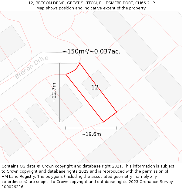 12, BRECON DRIVE, GREAT SUTTON, ELLESMERE PORT, CH66 2HP: Plot and title map