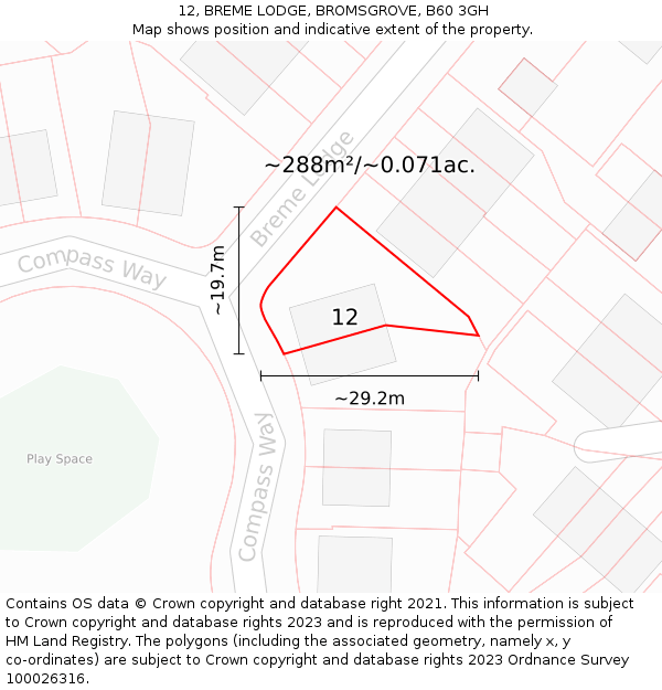 12, BREME LODGE, BROMSGROVE, B60 3GH: Plot and title map