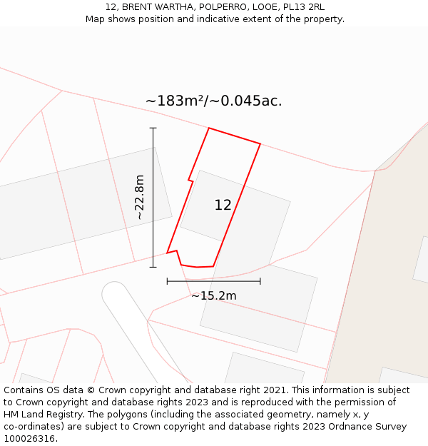 12, BRENT WARTHA, POLPERRO, LOOE, PL13 2RL: Plot and title map