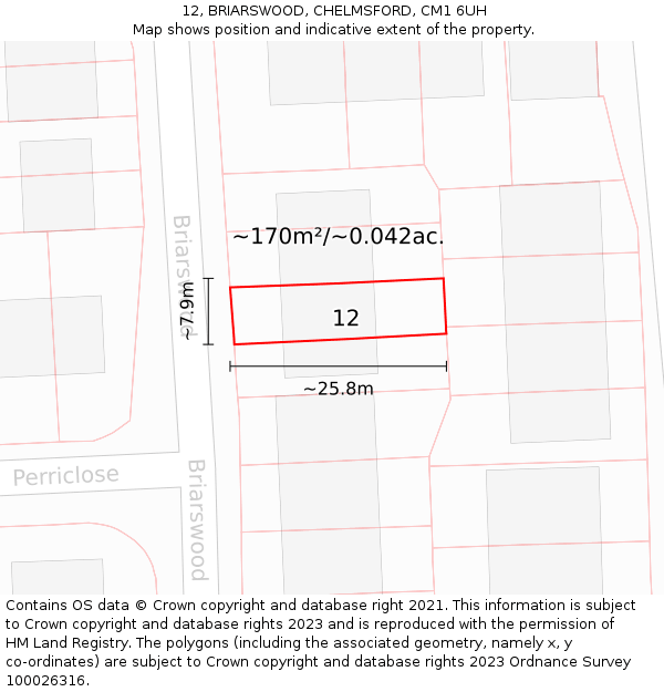 12, BRIARSWOOD, CHELMSFORD, CM1 6UH: Plot and title map