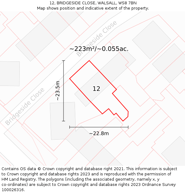 12, BRIDGESIDE CLOSE, WALSALL, WS8 7BN: Plot and title map