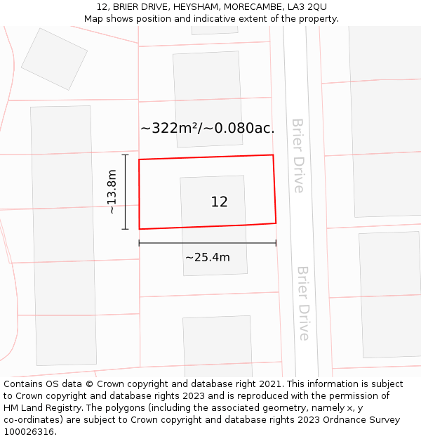 12, BRIER DRIVE, HEYSHAM, MORECAMBE, LA3 2QU: Plot and title map