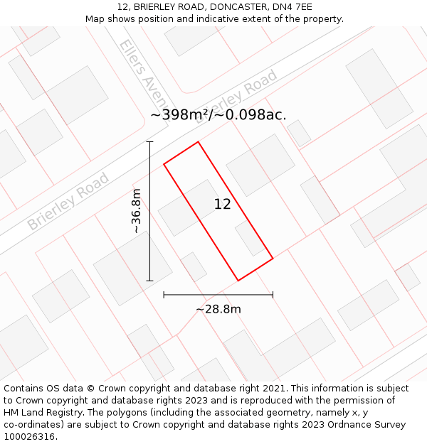 12, BRIERLEY ROAD, DONCASTER, DN4 7EE: Plot and title map