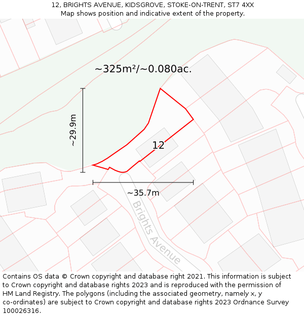 12, BRIGHTS AVENUE, KIDSGROVE, STOKE-ON-TRENT, ST7 4XX: Plot and title map