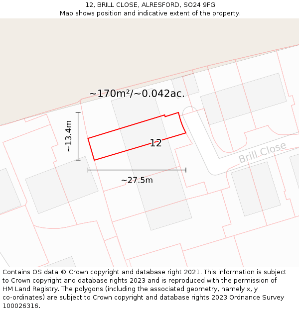 12, BRILL CLOSE, ALRESFORD, SO24 9FG: Plot and title map