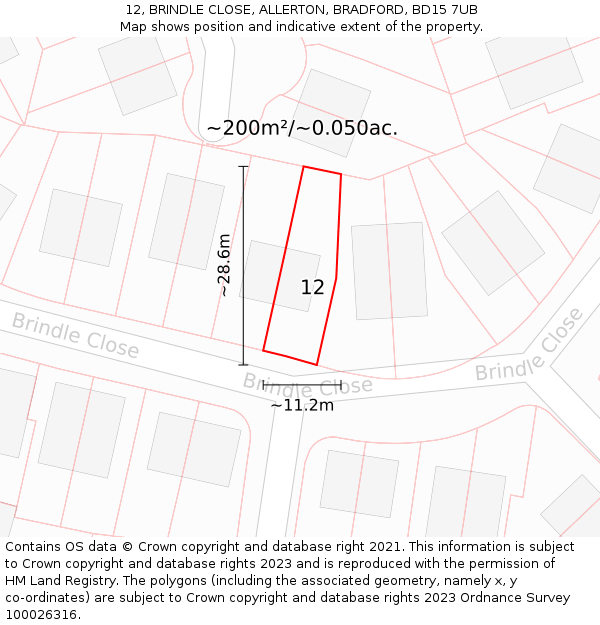 12, BRINDLE CLOSE, ALLERTON, BRADFORD, BD15 7UB: Plot and title map