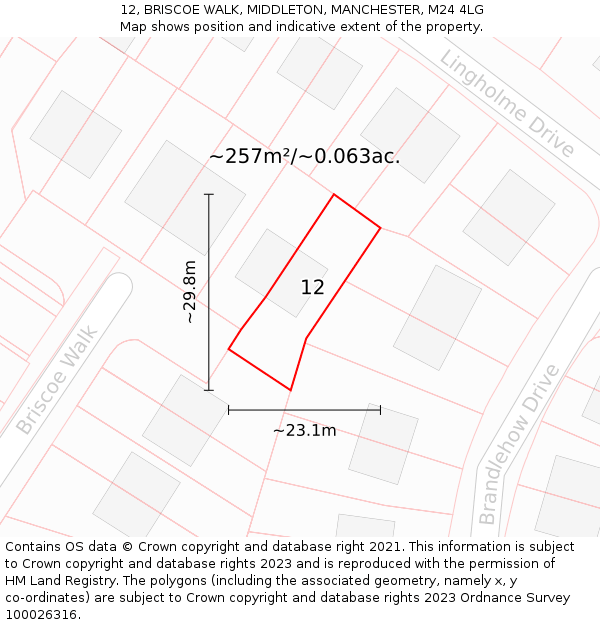 12, BRISCOE WALK, MIDDLETON, MANCHESTER, M24 4LG: Plot and title map