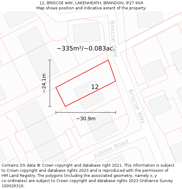 12, BRISCOE WAY, LAKENHEATH, BRANDON, IP27 9SA: Plot and title map